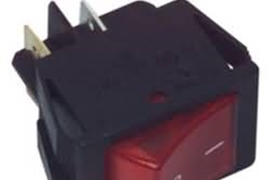 Vypínač síťový dvoupólový kolébkový, červená kontrolka-220V, 2x16A-22x30